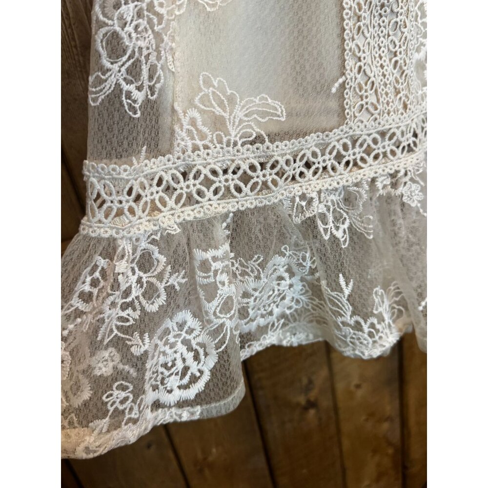 NWT Forever 21 nude Lace Dress M Salt Canyon formal boho short open front - Picture 5 of 6